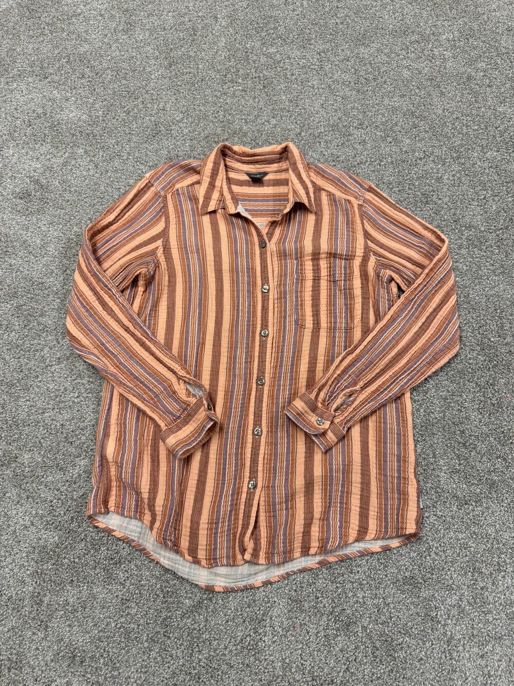 Eddie Bauer Women's Brown & Peach Striped Button-Down Shirt